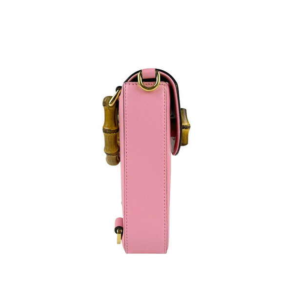 GUCCI Pink Leather Bamboo Shoulder Bag - Picture 2 of 5